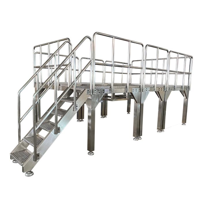Industrial packaging line mezzanine floor for multihead weigher production