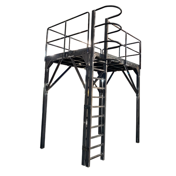 Stainless steel weigher platform with safety stairs for food packaging and processing lines